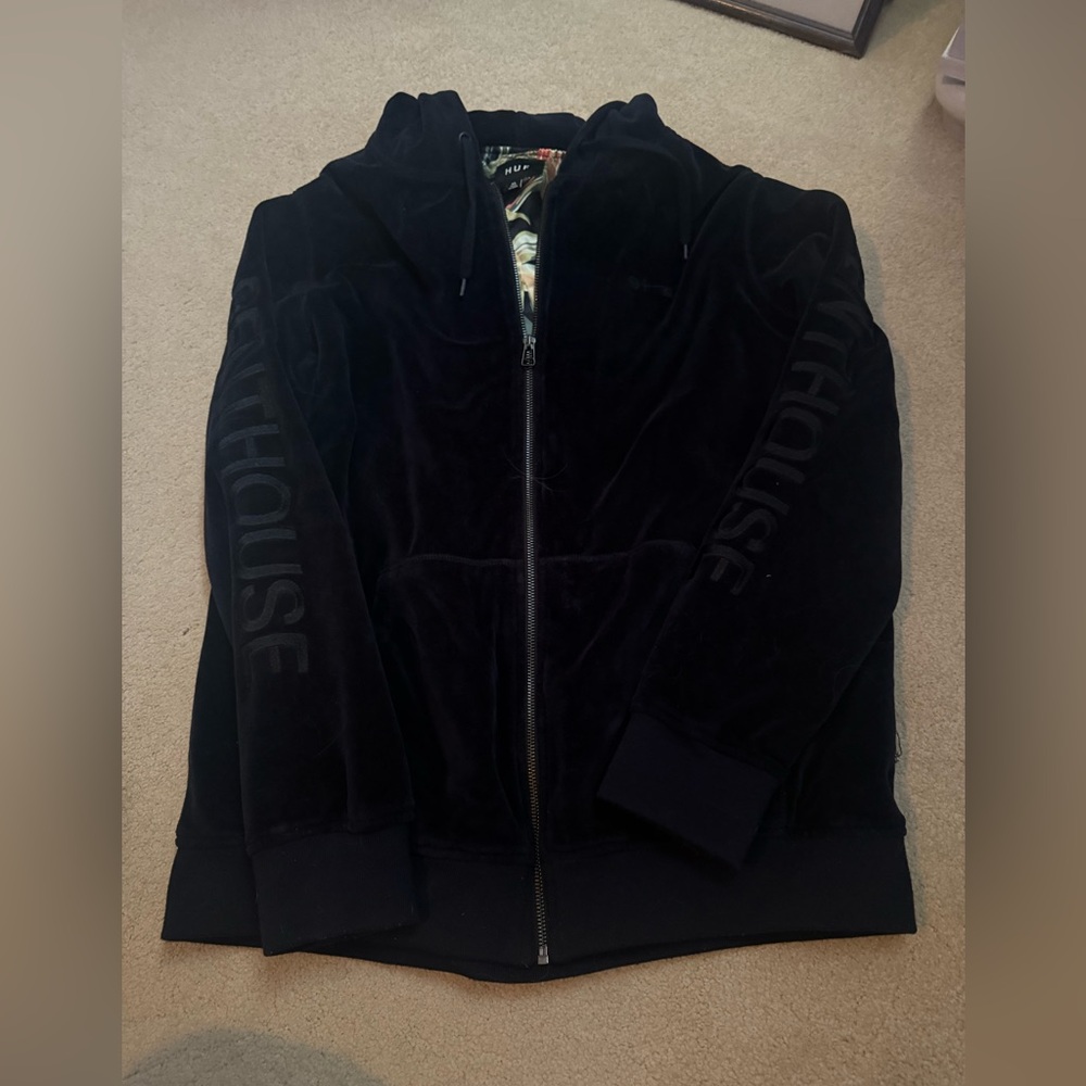 HUF X Penthouse black velvet zip hooded jacket